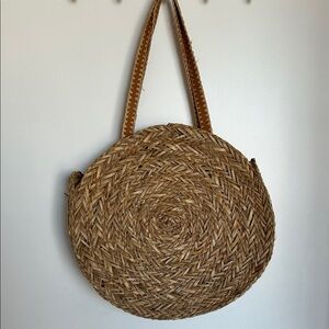 Woven Round Shoulder Bag - Brown